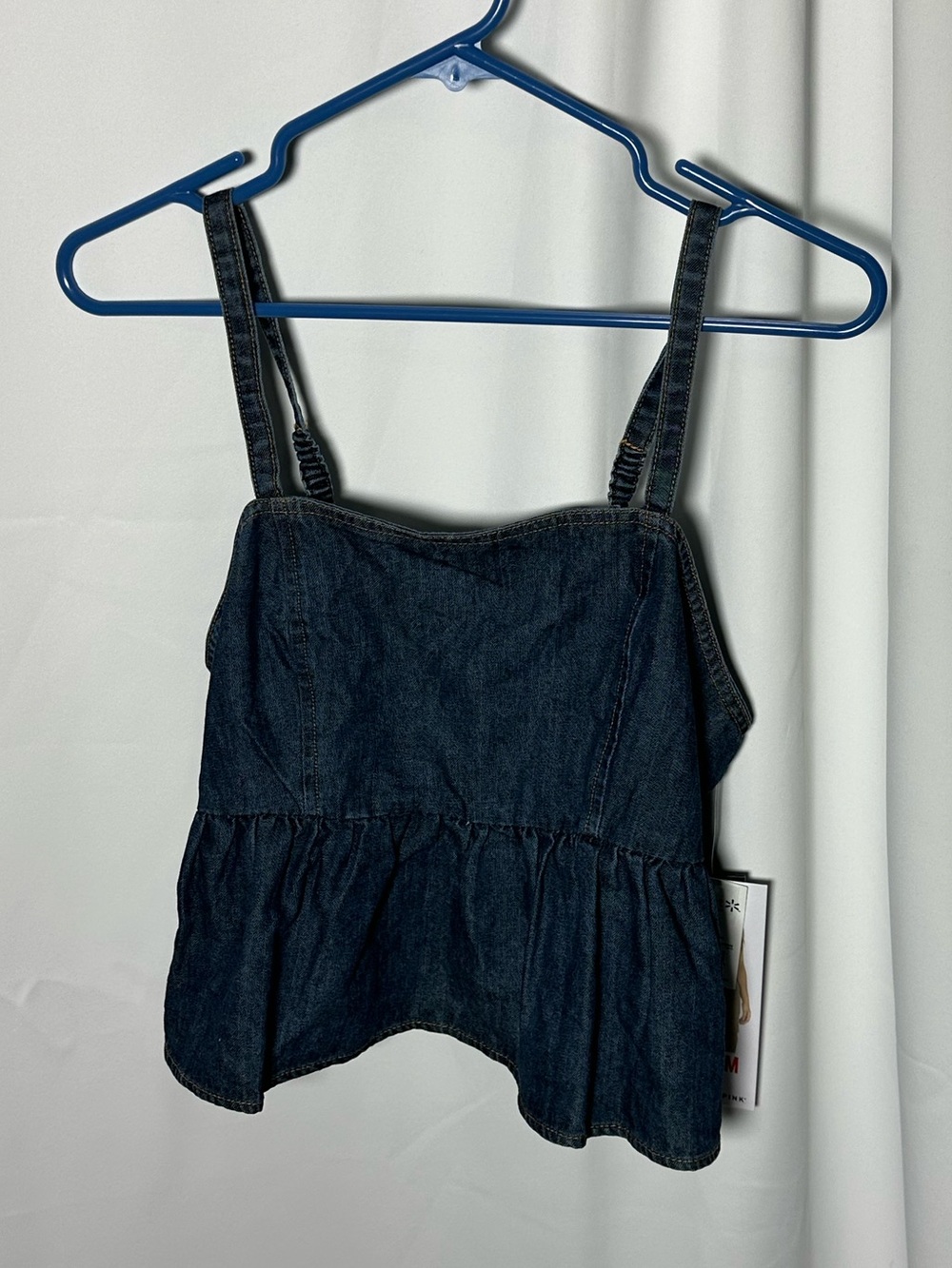 NWT Celebrity pink Dark Denim Peplum Tank Top crop length L